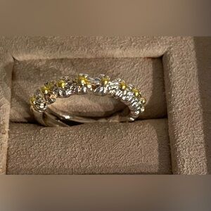 Silver Tone and Yellow Floral Ring in size 5 1/2.